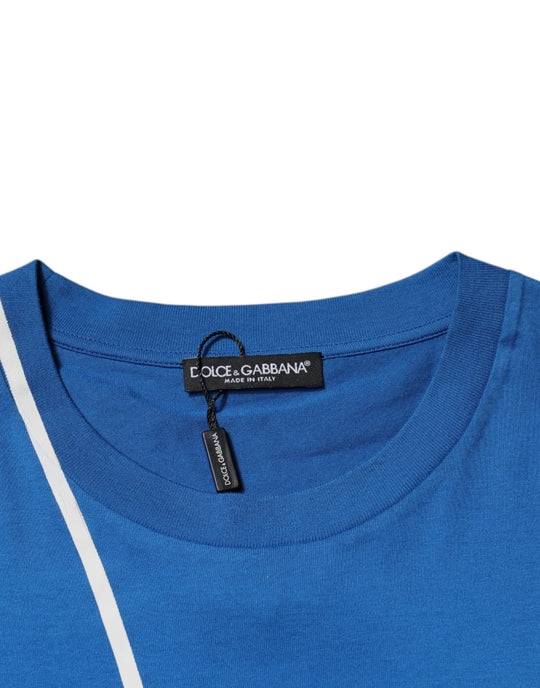 Dolce & Gabbana Blue Logo Print Cotton Men Crew Neck T-shirt