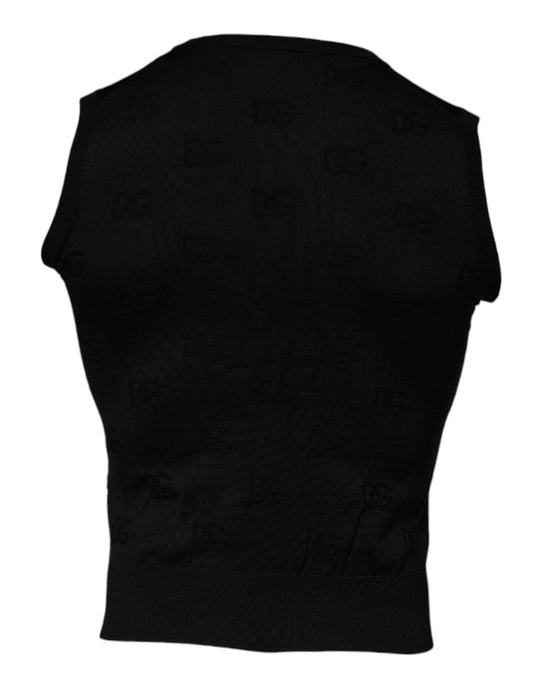 Dolce & Gabbana Black Silk Round Neck Sleeveless T-shirt