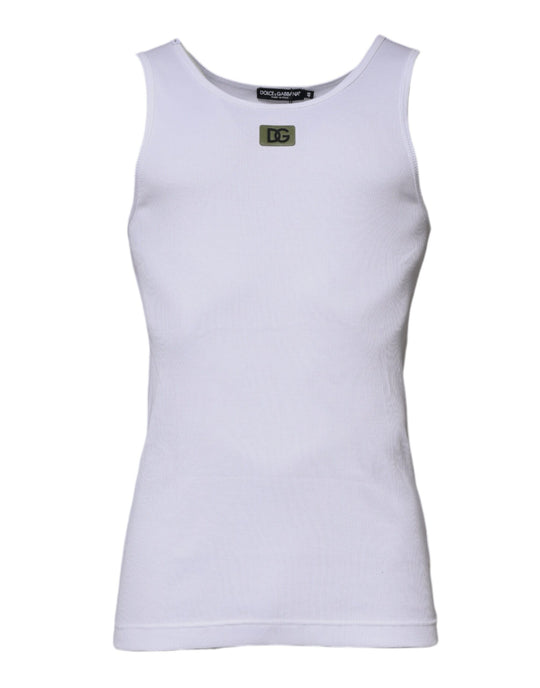 Dolce & Gabbana White Cotton Round Neck Sleeveless T-shirt