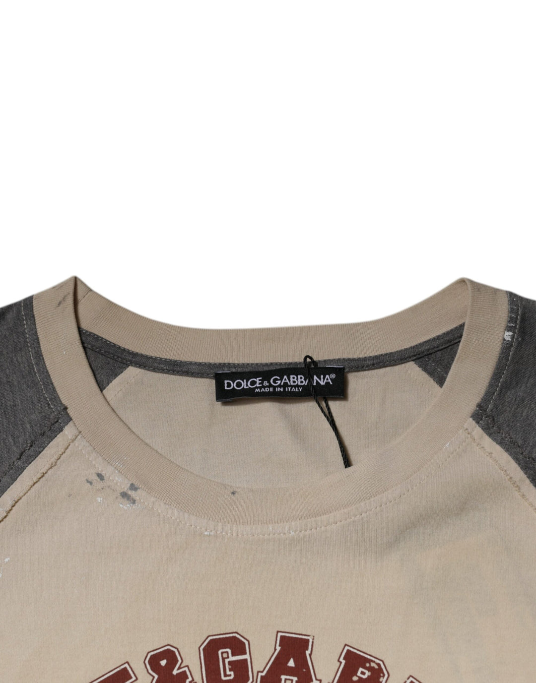 Dolce & Gabbana Beige Gray Graphic Print Cotton Crew Neck T-shirt