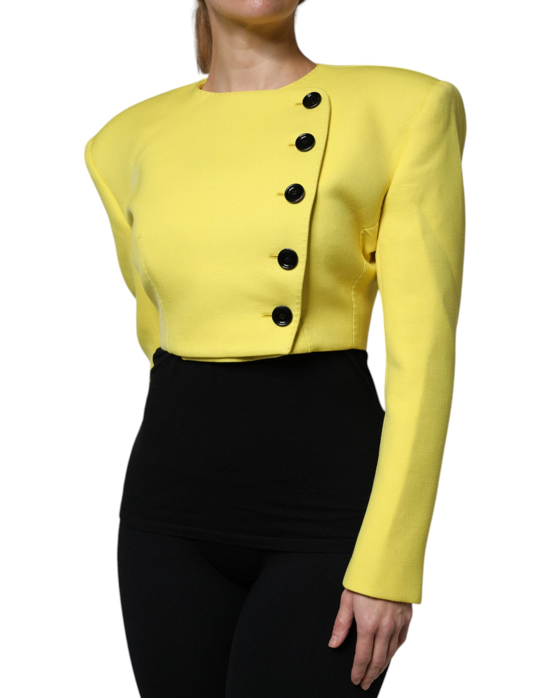 Dolce & Gabbana Lemon Yellow Wool Long Sleeves Cropped Coat Jacket