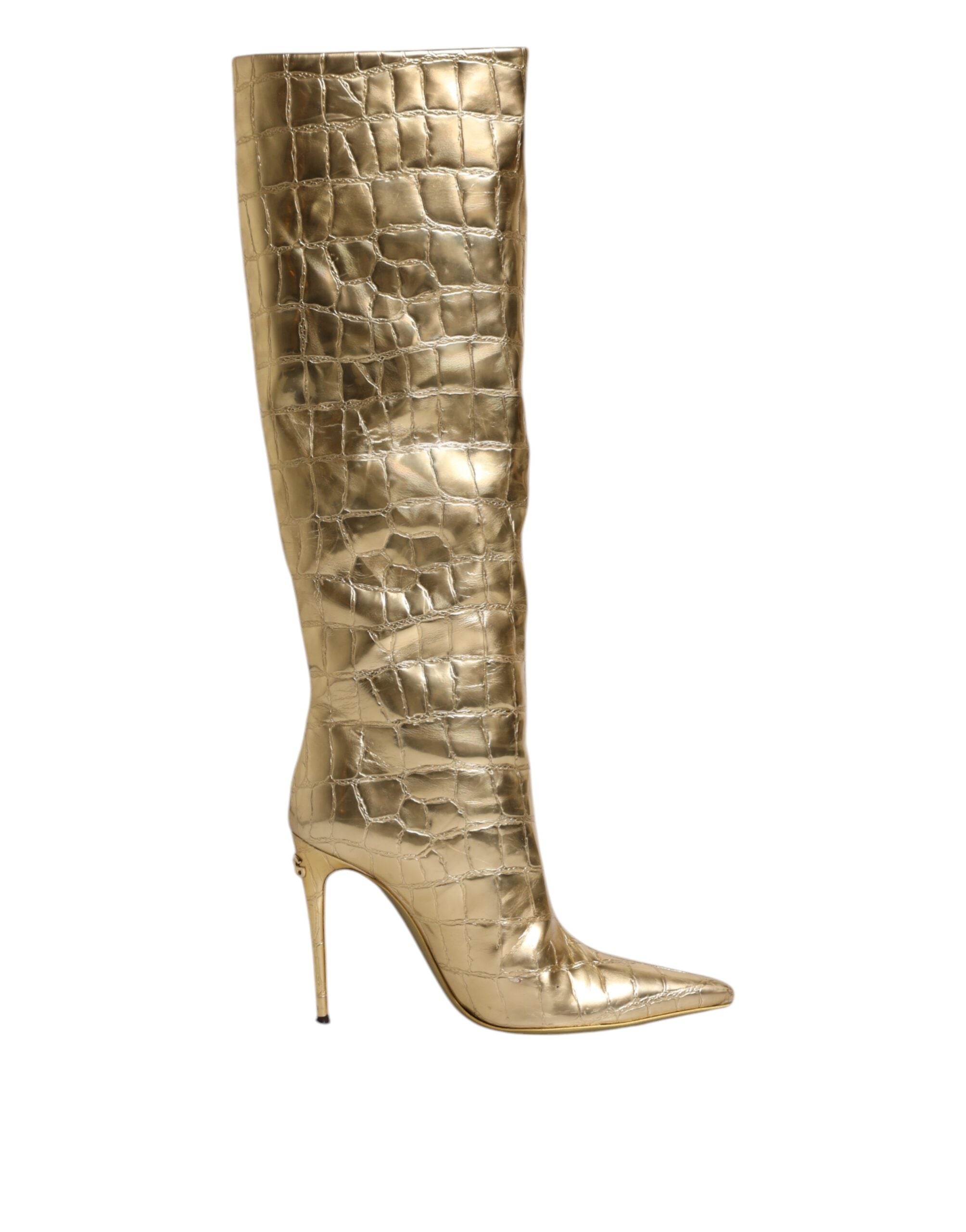 Dolce & Gabbana Gold Leather Stiletto Heels High Boots Shoes - ACCEXO