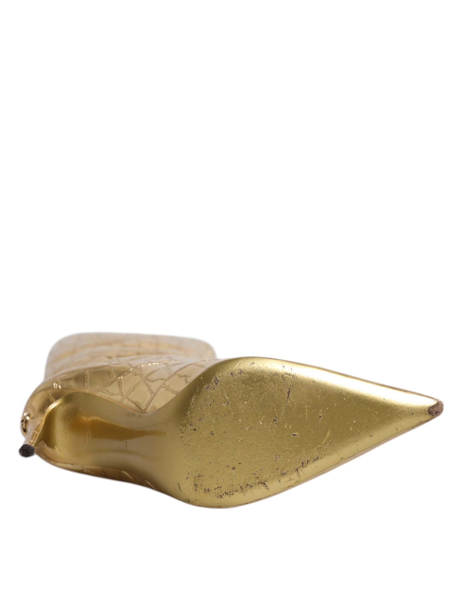 Dolce & Gabbana Gold Leather Stiletto Heels High Boots Shoes - ACCEXO