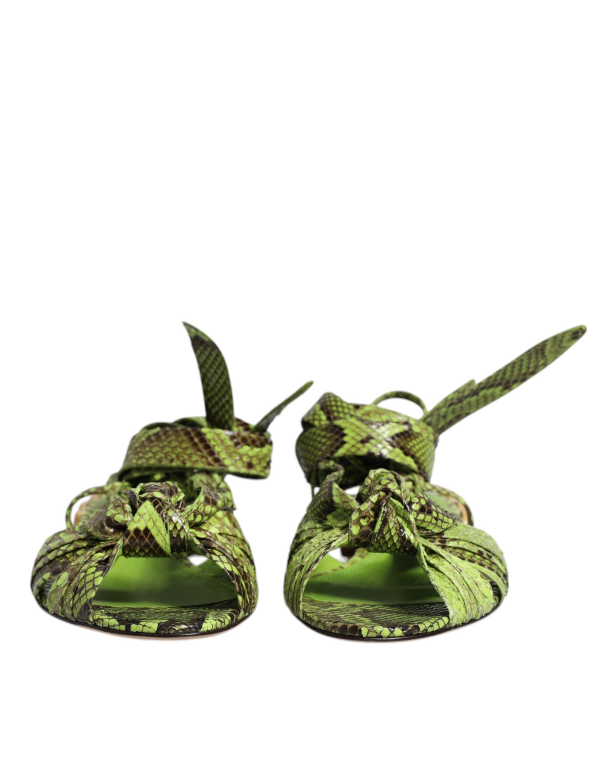 Dolce & Gabbana Green Animal Print Ankle Wrap Sandals Shoes - ACCEXO