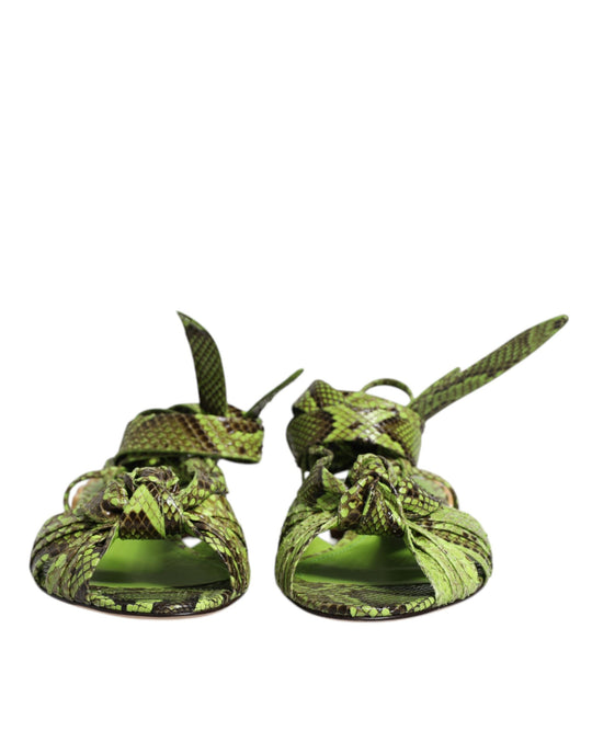 Dolce & Gabbana Green Animal Print Ankle Wrap Sandals Shoes