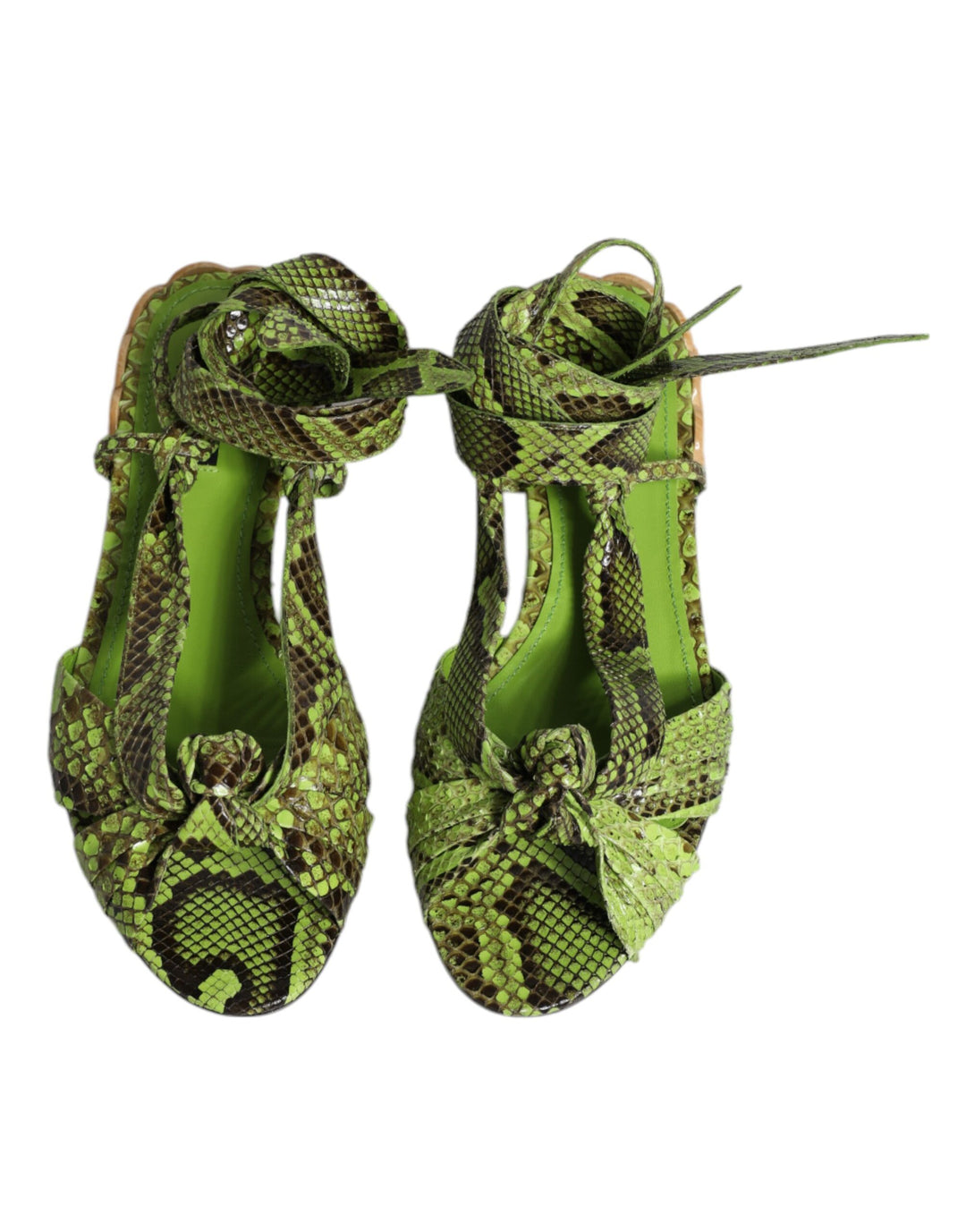 Dolce & Gabbana Green Animal Print Ankle Wrap Sandals Shoes