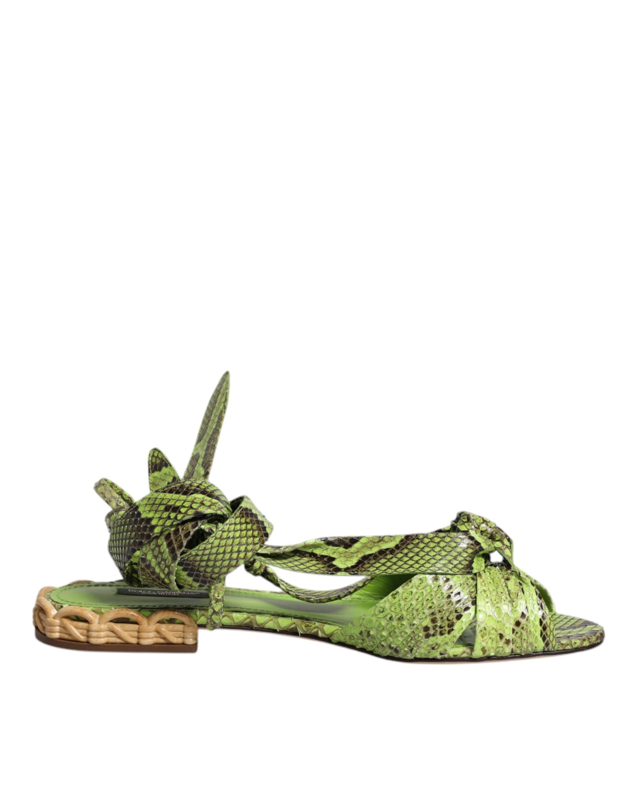 Dolce & Gabbana Green Animal Print Ankle Wrap Sandals Shoes - ACCEXO