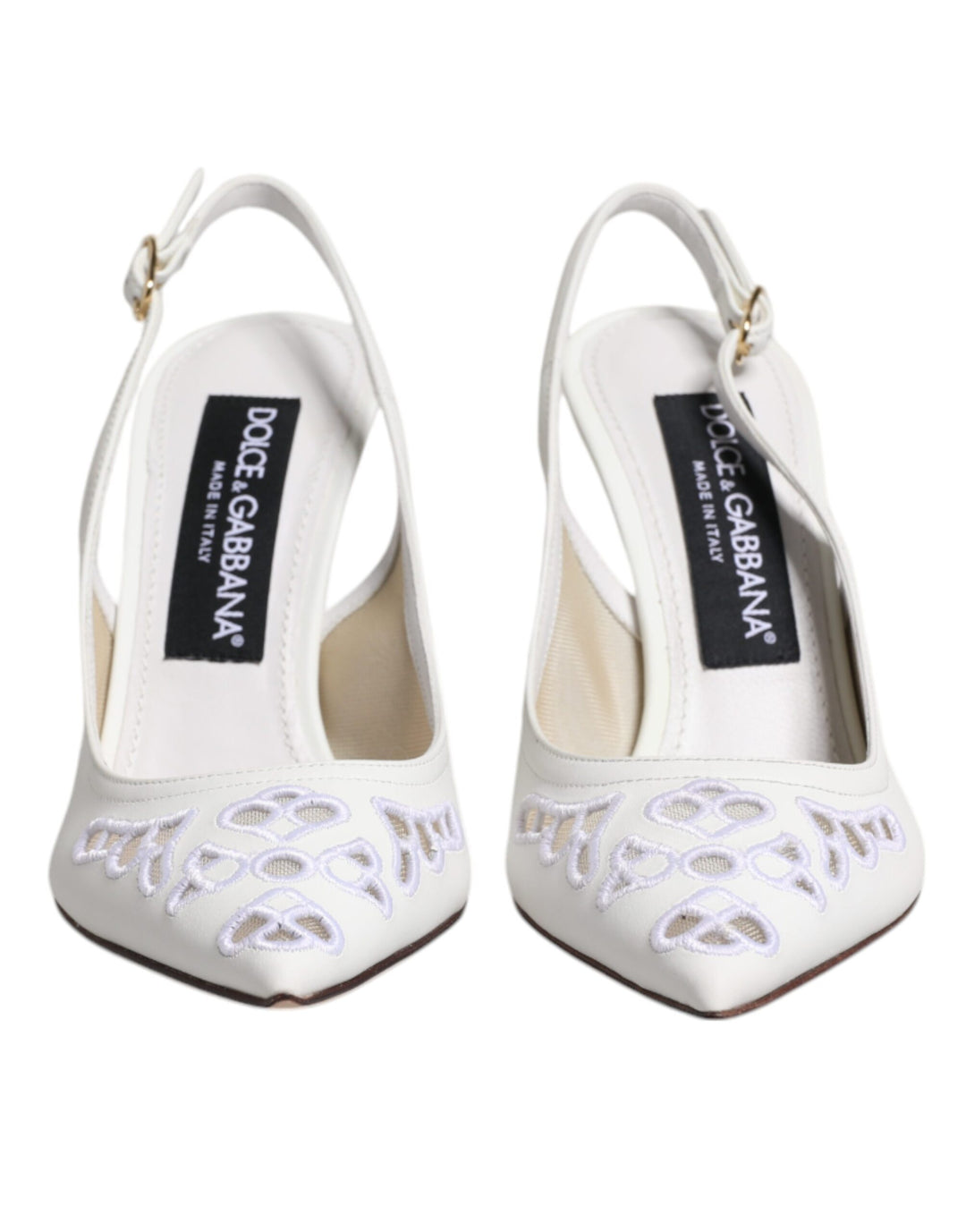 Dolce & Gabbana White Leather Stiletto Heels Slingback Shoes