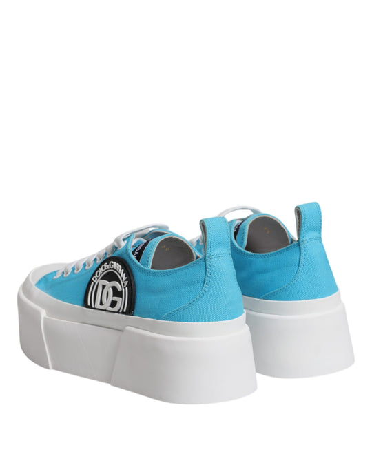 Dolce & Gabbana Blue White Canvas Logo Low Top Sneakers Shoes