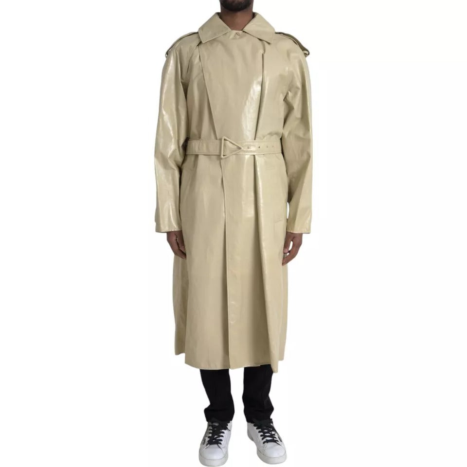 Bottega Veneta Beige Lambskin Leather Trench Coat Jacket - ACCEXO