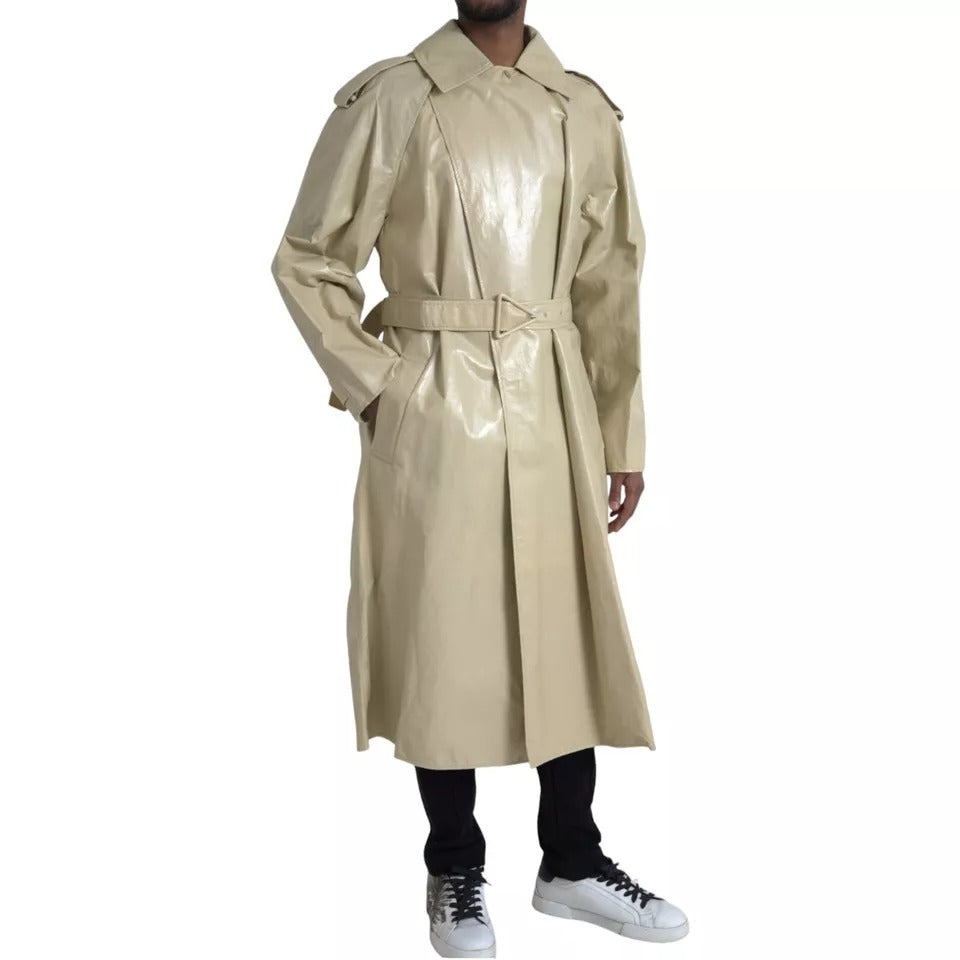 Bottega Veneta Beige Lambskin Leather Trench Coat Jacket - ACCEXO