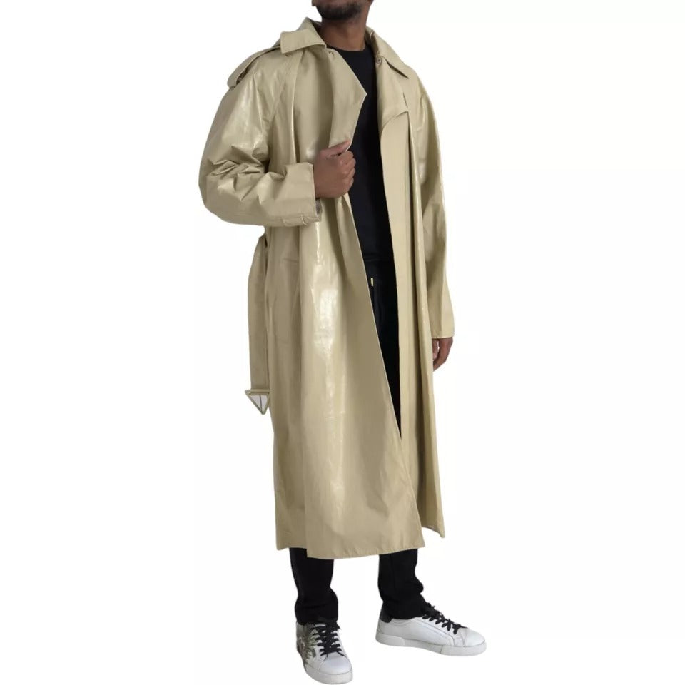 Bottega Veneta Beige Lambskin Leather Trench Coat Jacket - ACCEXO