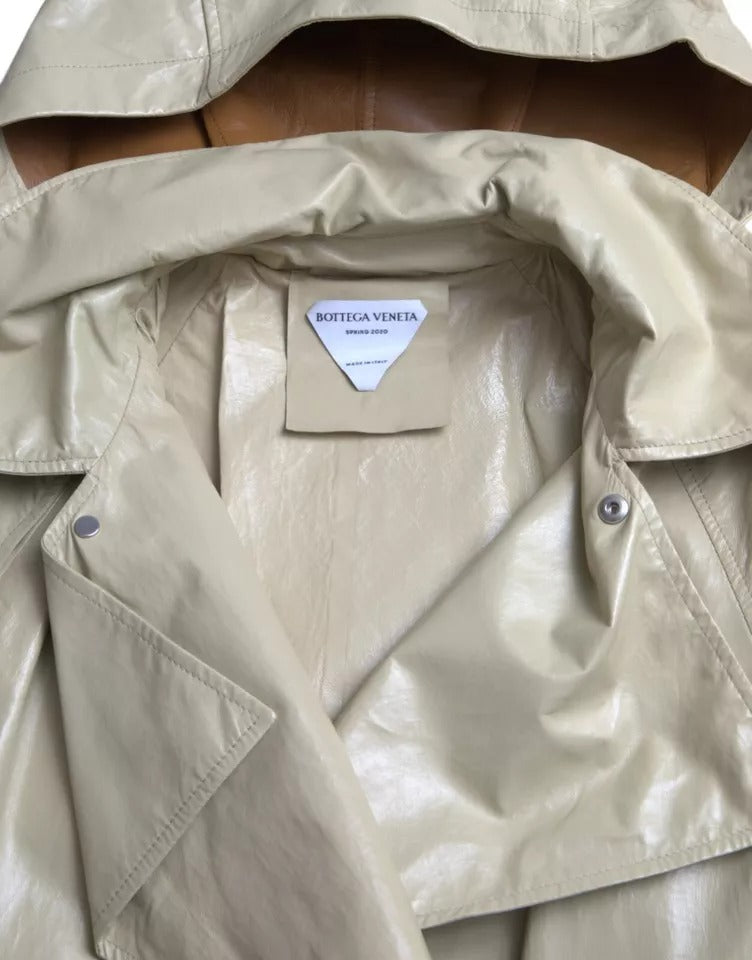Bottega Veneta Beige Lambskin Leather Trench Coat Jacket - ACCEXO