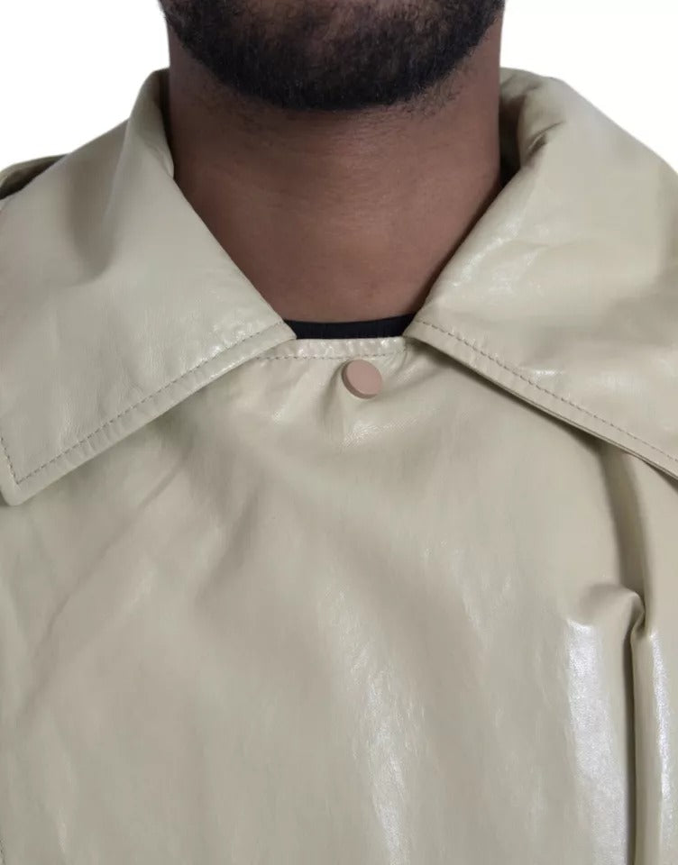 Bottega Veneta Beige Lambskin Leather Trench Coat Jacket - ACCEXO