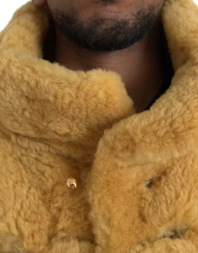 Bottega Veneta Yellow Wool Long Teddy Coat Jacket - ACCEXO
