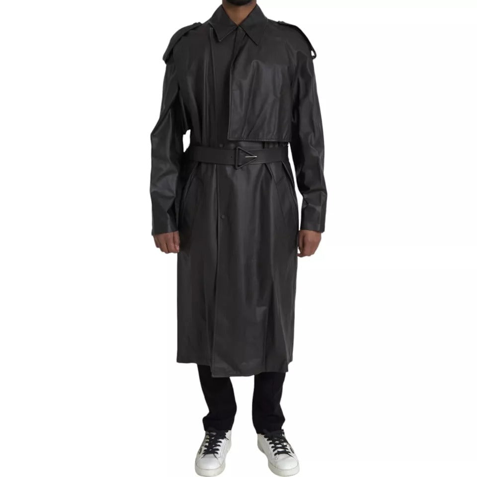 Bottega Veneta Black Leather Men Waterproof Trenchcoat Jacket - ACCEXO