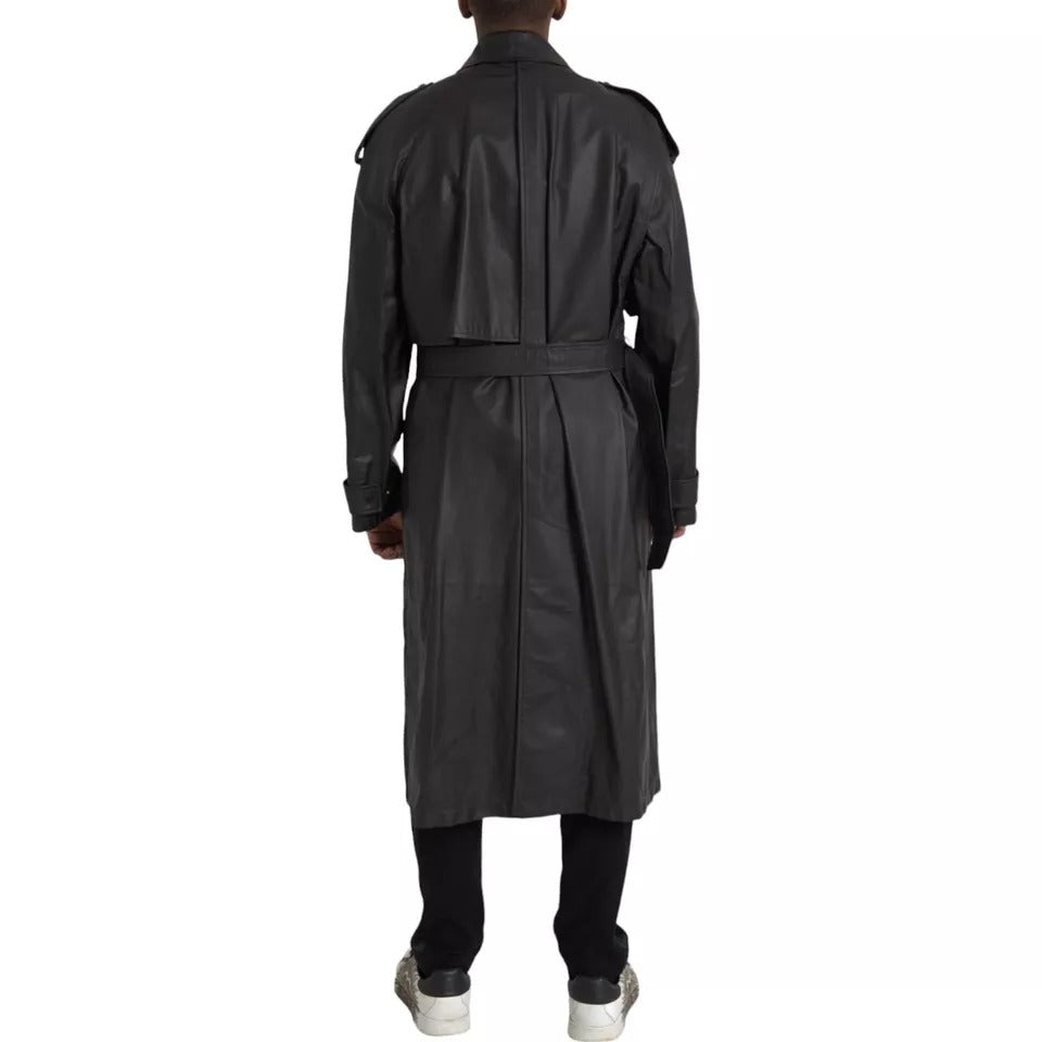 Bottega Veneta Black Leather Men Waterproof Trenchcoat Jacket - ACCEXO
