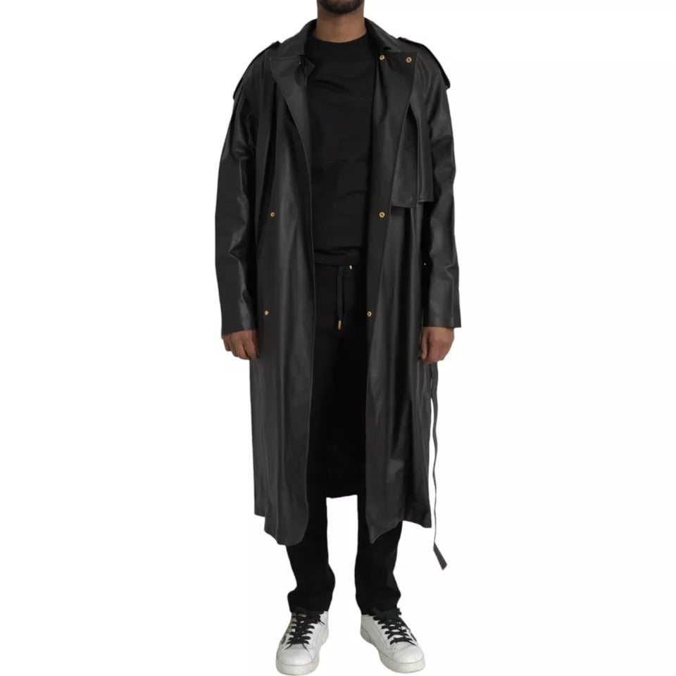 Bottega Veneta Black Leather Men Waterproof Trenchcoat Jacket - ACCEXO