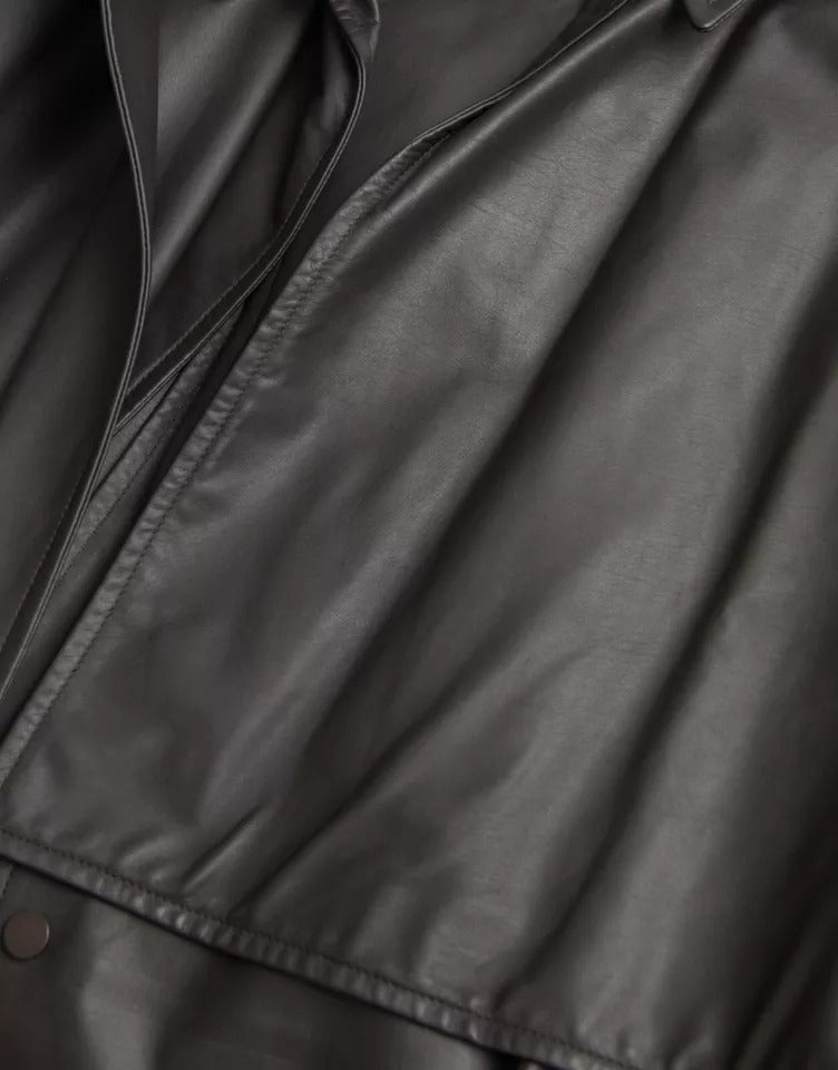 Bottega Veneta Black Leather Men Waterproof Trenchcoat Jacket - ACCEXO
