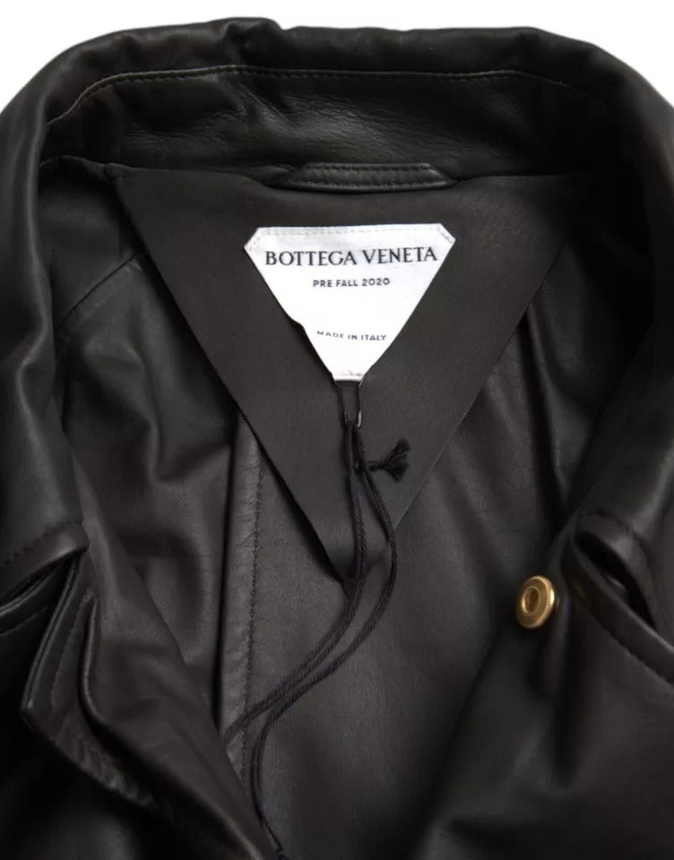 Bottega Veneta Black Leather Men Waterproof Trenchcoat Jacket - ACCEXO