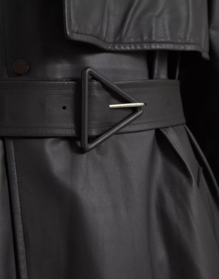 Bottega Veneta Black Leather Men Waterproof Trenchcoat Jacket - ACCEXO