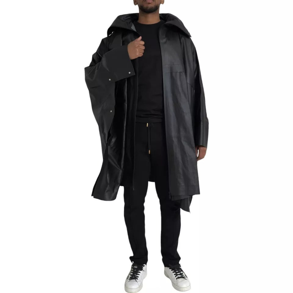 Bottega Veneta Black Leather Hooded Men Trenchcoat Jacket