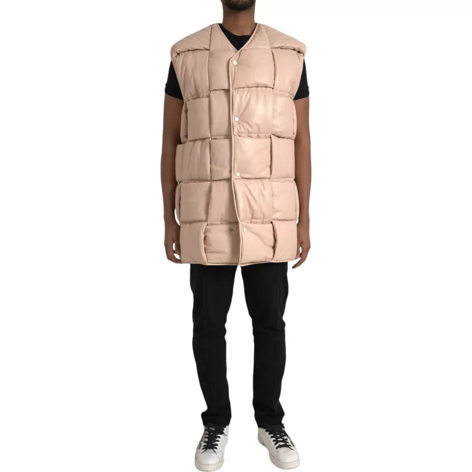 Bottega Veneta Beige Quilted Sleeveless Calf Leather Jacket - ACCEXO