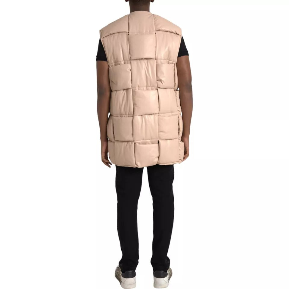 Bottega Veneta Beige Quilted Sleeveless Calf Leather Jacket - ACCEXO