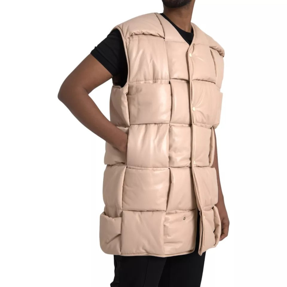 Bottega Veneta Beige Quilted Sleeveless Calf Leather Jacket - ACCEXO