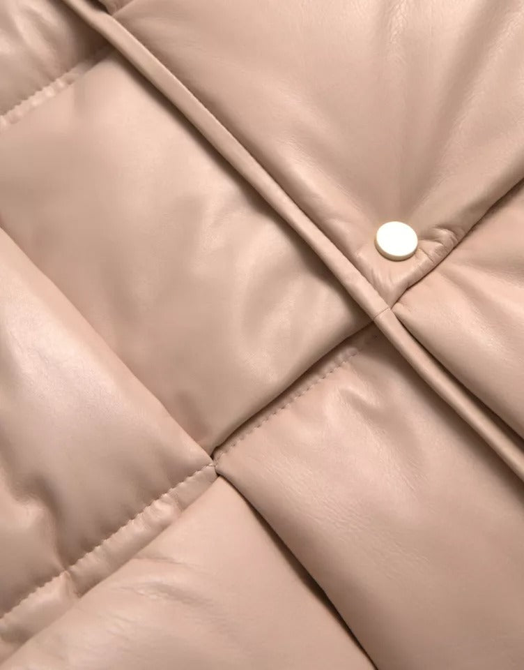 Bottega Veneta Beige Quilted Sleeveless Calf Leather Jacket - ACCEXO