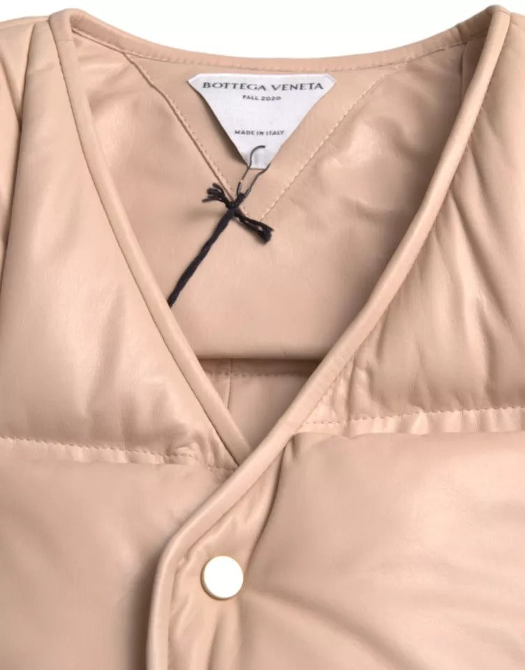 Bottega Veneta Beige Quilted Sleeveless Calf Leather Jacket - ACCEXO