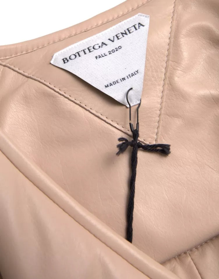 Bottega Veneta Beige Quilted Sleeveless Calf Leather Jacket - ACCEXO
