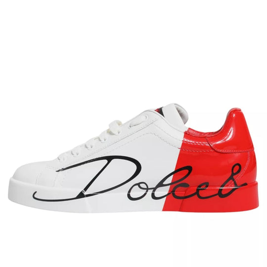 Dolce & Gabbana White Red Portofino Low Top Sneakers Shoes