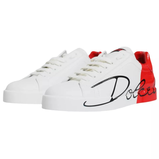 Dolce & Gabbana White Red Portofino Low Top Sneakers Shoes