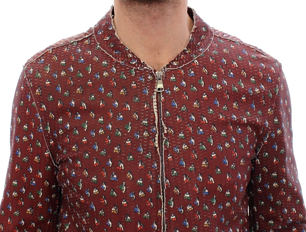Dolce & Gabbana Exclusive Boxer Print Bordeaux Leather Jacket - ACCEXO