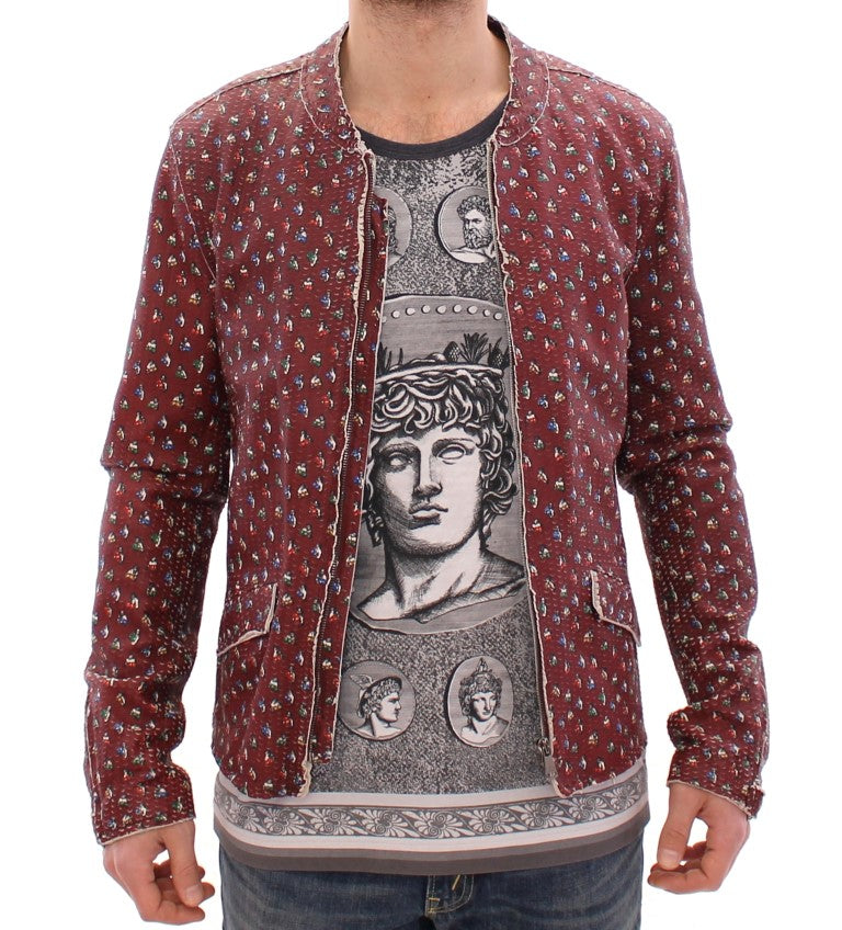 Dolce & Gabbana Exclusive Boxer Print Bordeaux Leather Jacket - ACCEXO