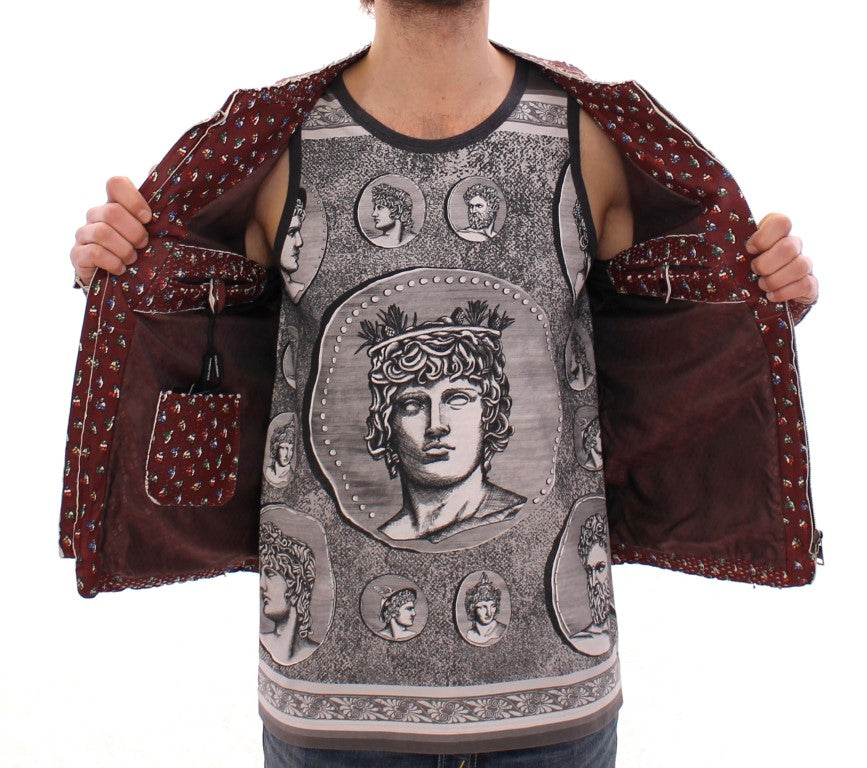 Dolce & Gabbana Exclusive Boxer Print Bordeaux Leather Jacket - ACCEXO