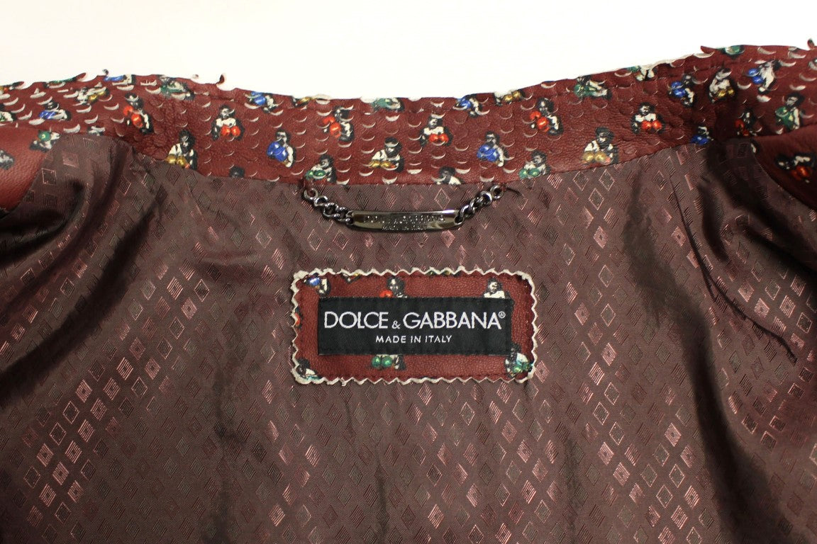 Dolce & Gabbana Exclusive Boxer Print Bordeaux Leather Jacket - ACCEXO