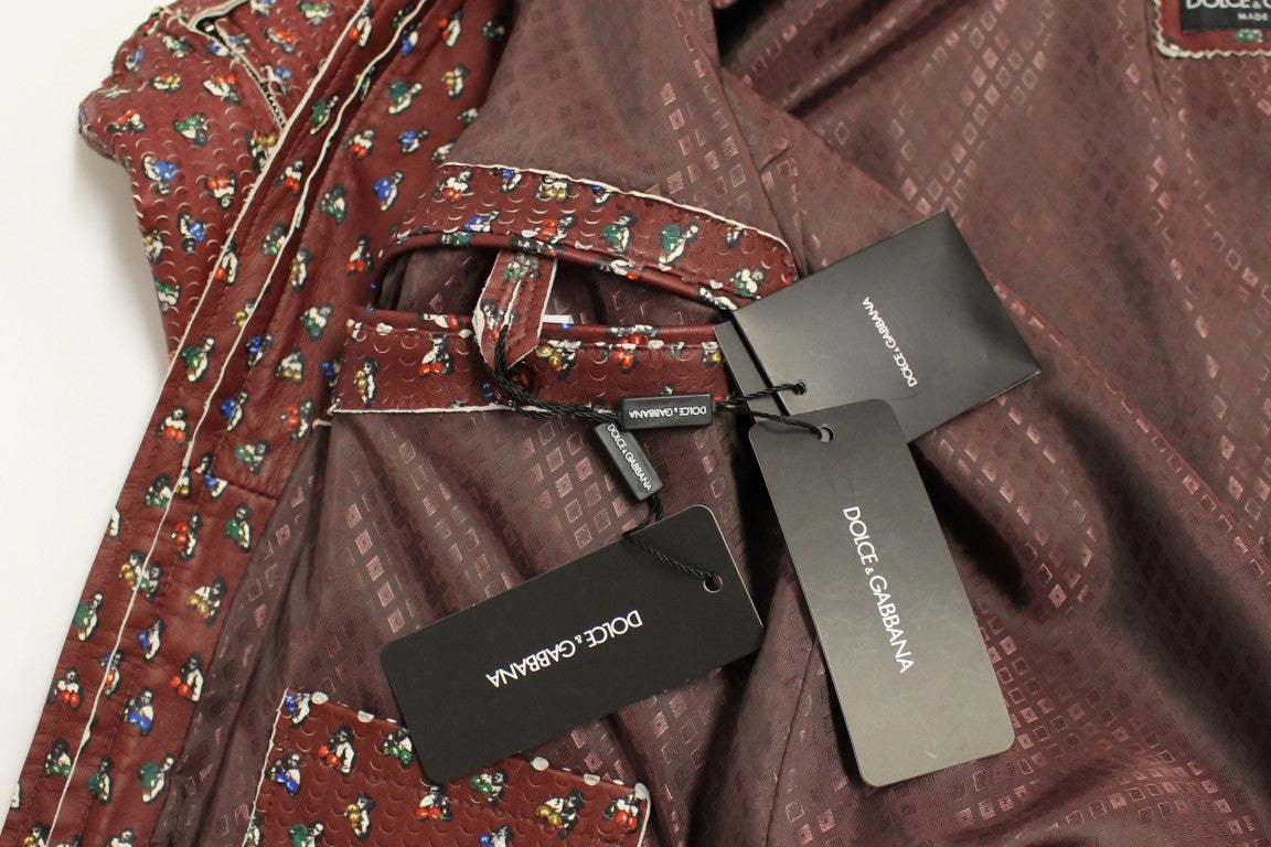 Dolce & Gabbana Exclusive Boxer Print Bordeaux Leather Jacket - ACCEXO