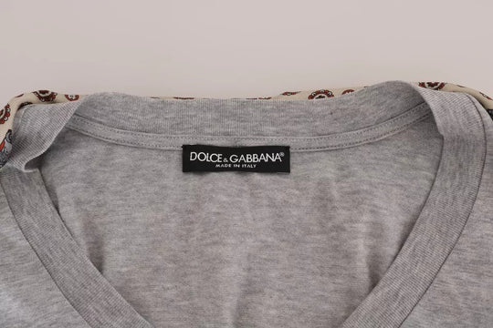 Dolce & Gabbana Gray Cotton Owl Silk Scarf Top T-shirt