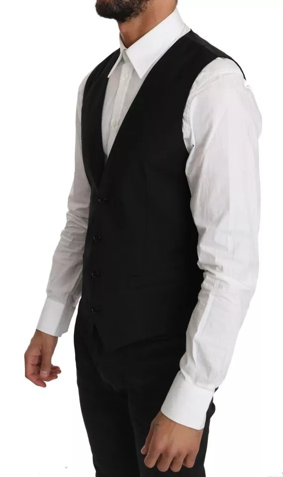 Dolce & Gabbana Black Wool Logo Waistcoat Vest