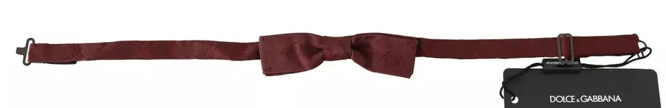 Dolce & Gabbana Bordeaux Silk Floral Faille Adjustable Bow Tie - ACCEXO