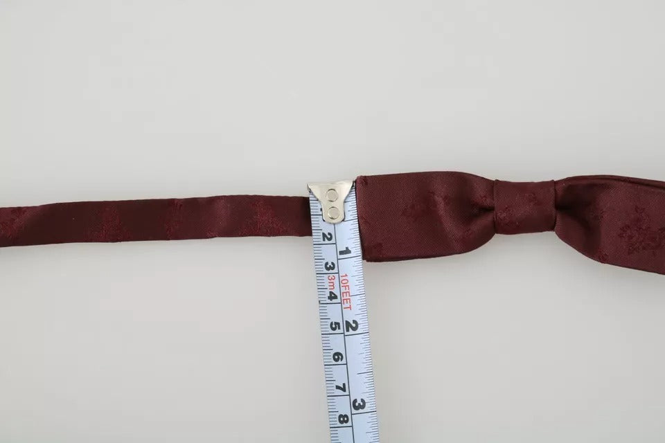 Dolce & Gabbana Bordeaux Silk Floral Faille Adjustable Bow Tie - ACCEXO