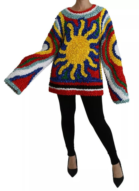 Dolce & Gabbana Multicolor Sun Ruffled Top Blouse Sweater