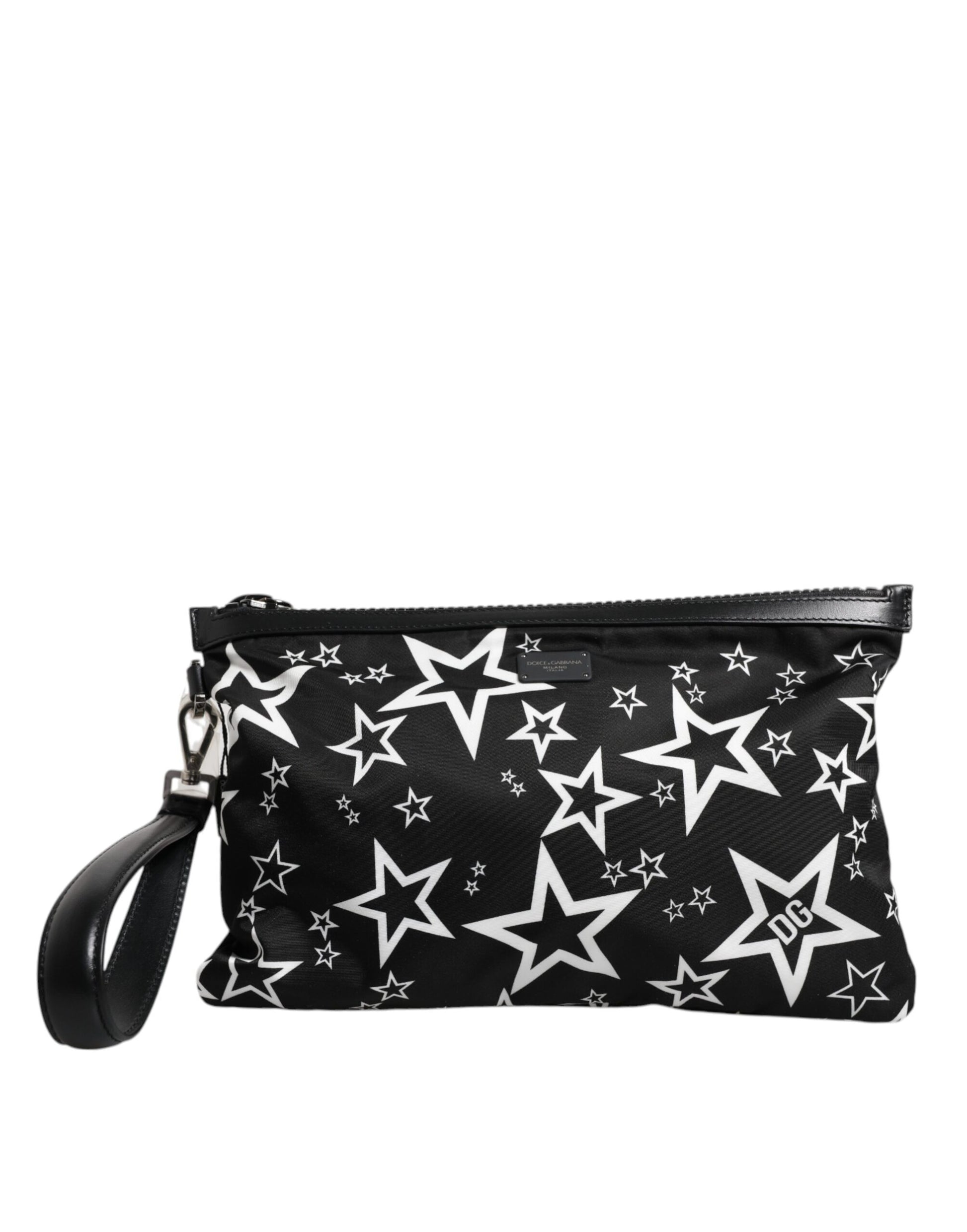 Dolce & Gabbana Black White Stars Pattern Clutch Pouch Bag - ACCEXO