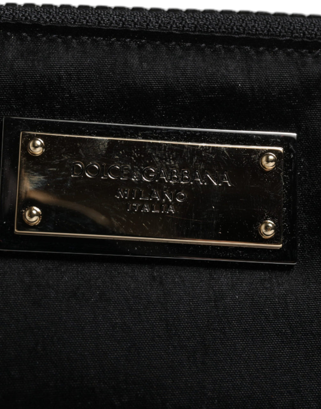 Dolce & Gabbana Black Nylon Logo Plaque Keyring Pouch Clutch Bag