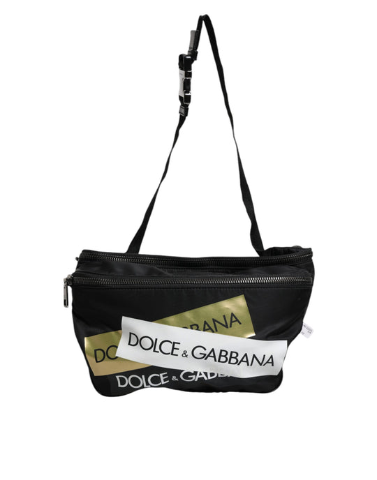 Dolce & Gabbana Black Nylon Logo Tape Belt Waist Fanny Pack Bag