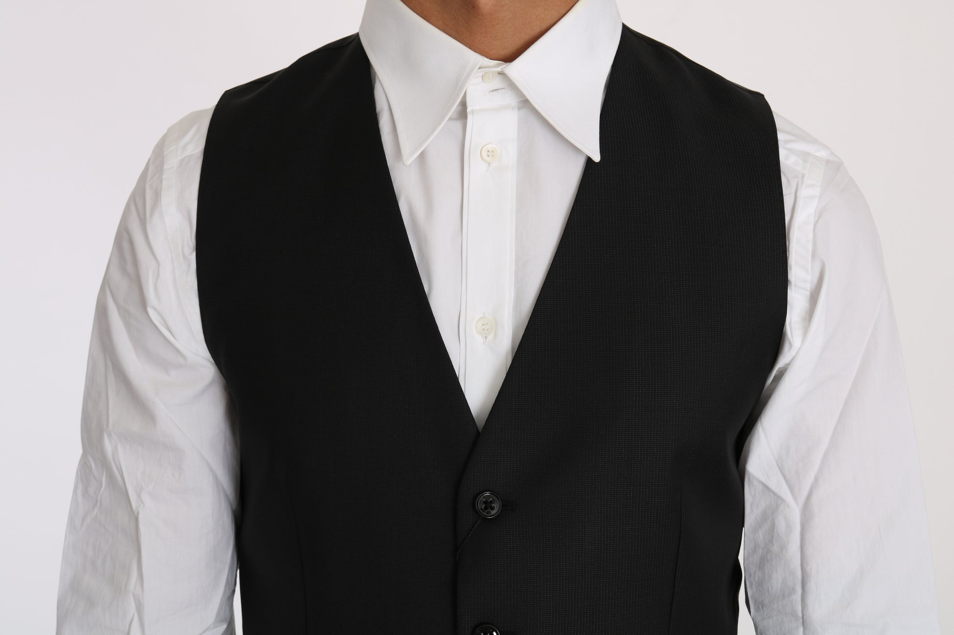 Dolce & Gabbana Sleek Black Wool-Silk Formal Vest - ACCEXO