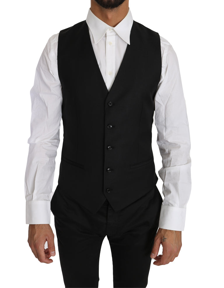 Dolce & Gabbana Sleek Black Wool-Silk Formal Vest - ACCEXO