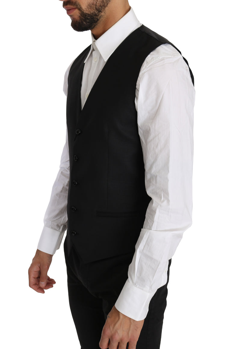 Dolce & Gabbana Sleek Black Wool-Silk Formal Vest - ACCEXO